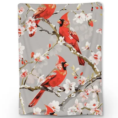 Cardinal Birds Floral Blanket
