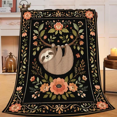 Sloth Floral Illustration Blanket for Cozy Lazy Days