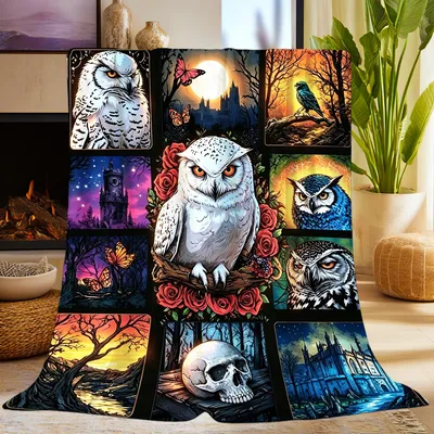 Gothic Owl Blanket: Moonlit Owls and Roses