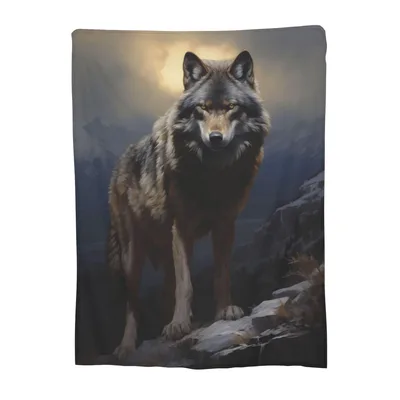 Wolf Lover Blanket: A Wolf Standing on a Misty Peak