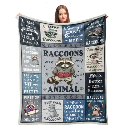 Raccoon Funny Quotes Blanket: A Collage of Raccoon Humor and Quips