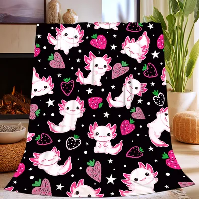 Strawberry Axolotl Blanket for Cute Pink Fans