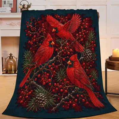 Three Cardinals in Winter Blanket for Cozy Days