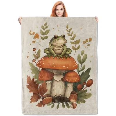 Woodland Frog Blanket: Frog on a Mushroom Cap Throw