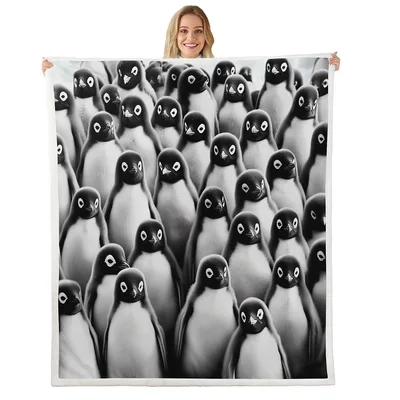 Crowd of Black Blanket: A Penguin Pattern Throw