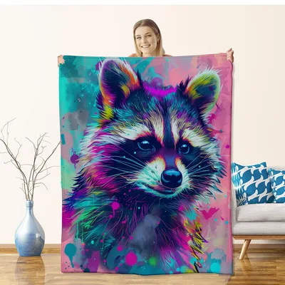 Colorful Raccoon Blanket for Animal Lovers and Night Owls