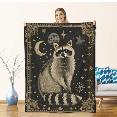 Raccoon Moon Stars Blanket for Night Owls and Dreamers