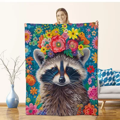 Raccoon Flower Crown Blanket for Animal Lovers and Cozy Days