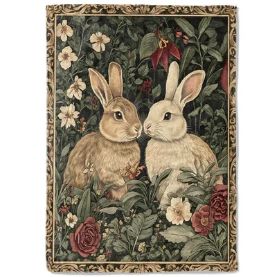 Vintage Rabbit Floral Blanket: Two Bunnies in a Vintage Garden Print