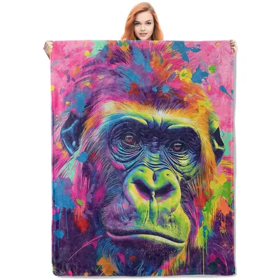 Paint Splatter Animal Blanket: Colorful Gorilla Art Throw