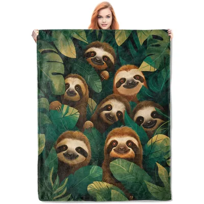 Sloths in the Jungle Blanket: Cozy Leafy Throw
