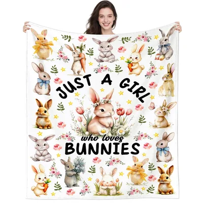 Bunny Lover Girl Blanket for Cozy Rabbit Fans