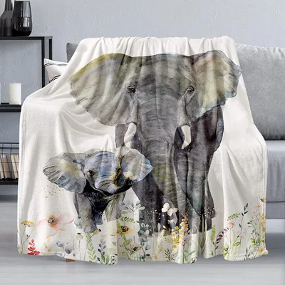 Elephant Watercolor Floral Blanket for Animal Lovers