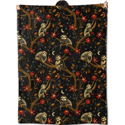 Sloth Jungle Pattern Blanket: A Nighttime Sloth Illustration