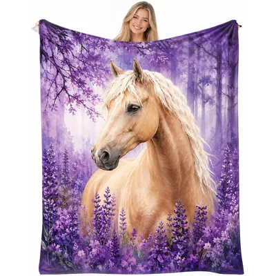 Lavender Forest Blanket: A Palomino Horse Among Purple Blooms