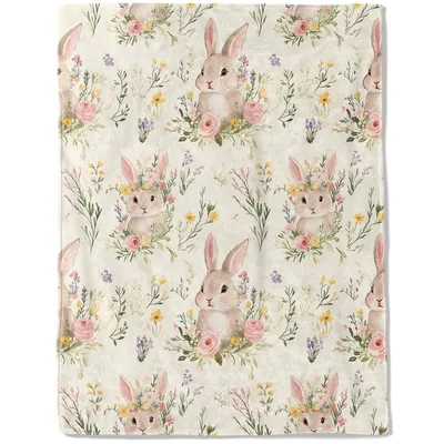 Bunny Floral Pattern Blanket: Soft Rabbits and Wildflowers