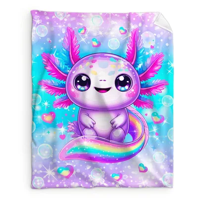 Rainbow Axolotl Blanket: A Sparkly Kawaii Throw