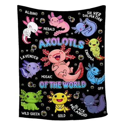 Axolotl Morphs Blanket: Colorful Axolotls of the World