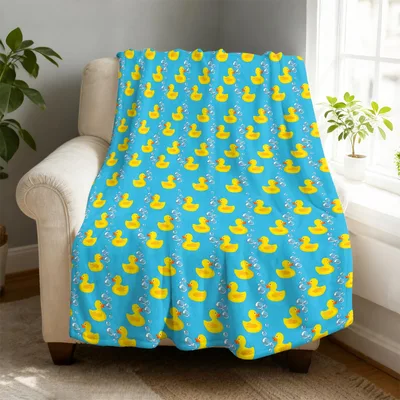 Bright Blue Duckies Floating Blanket: Rows of Yellow Ducks