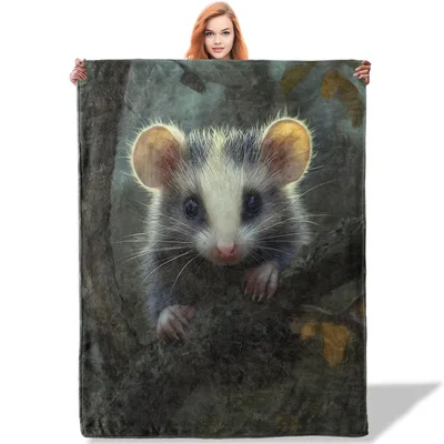 Opossum on Branch Blanket for Wildlife Lovers
