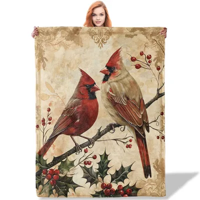 Cardinal Birds Vintage Bird Art Blanket for Cozy Days