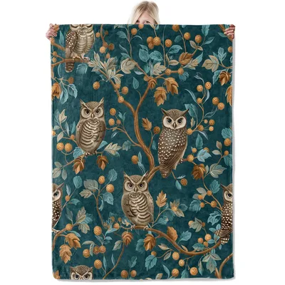 Owl Woodland Botanical Blanket for Nature Lovers