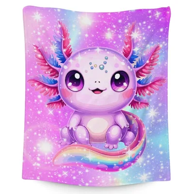 Pink Axolotl on Rainbow Blanket for Cozy Days