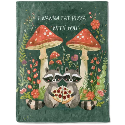 Cute Raccoon Couple Blanket for Pizza Lovers
