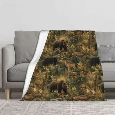 Bear and Deer Forest Blanket for Cozy Cabin Days