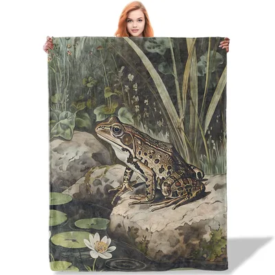 Vintage Frog Pond Art Blanket: Nature Illustration Throw
