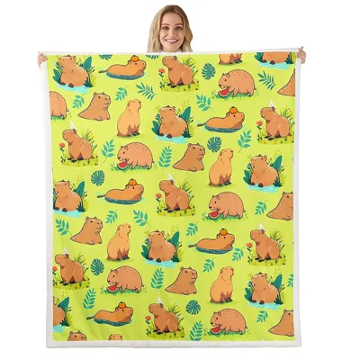 Capybaras in Lime Green Blanket for Animal Lovers