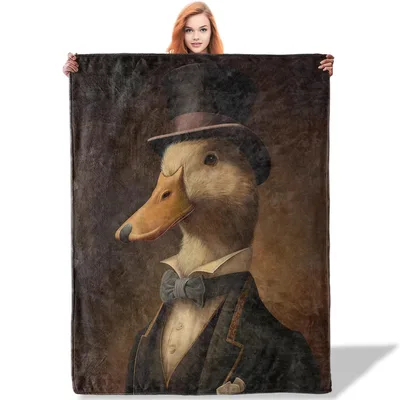Dapper Duck Blanket: Victorian Portrait Throw for Animal Lovers