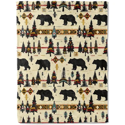 Bear Woodland Pattern Blanket: Rustic Bear and Forest Geometric Design