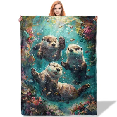 Underwater Otters Blanket for Ocean Lovers and Animal Fans