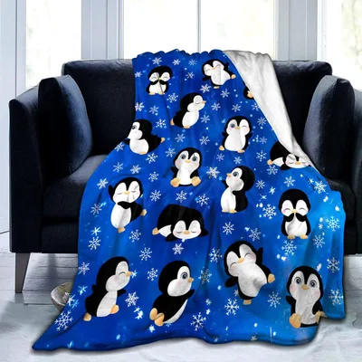 Cute Penguins on Blue Blanket: Snowy Winter Cheer