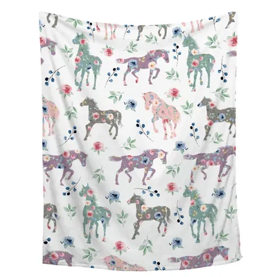 Horse Floral Pattern Blanket for Animal Lovers