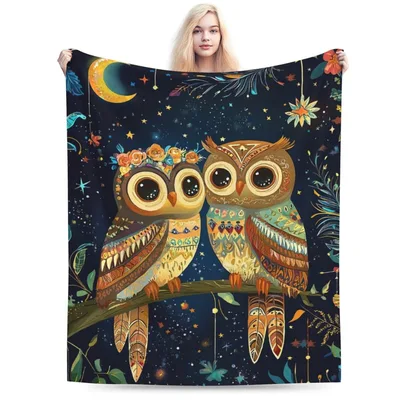 Owl Couple Blanket for Owl Lovers and Night Dreamers