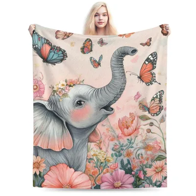 Baby Elephant Butterfly Floral Blanket for Cozy Days