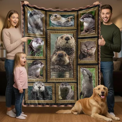 Otter Lover Photo Collage Blanket: Framed Sea Otter Portraits