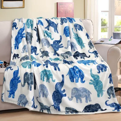 Elephant Mandala Pattern Blanket: Cozy Blue Elephant Silhouettes