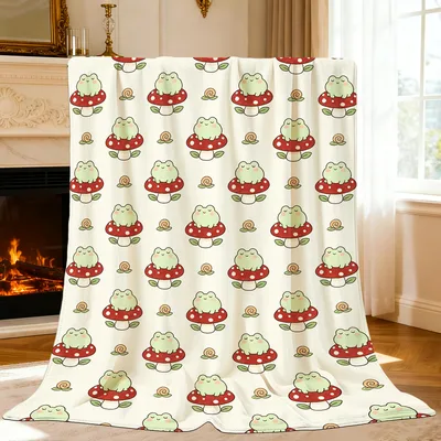 Cute Frog on Red Mushroom Blanket: Cozy Frog Throw