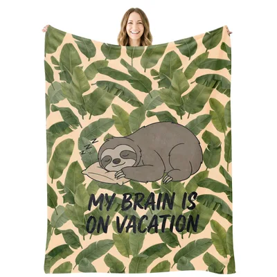 Vacation Brain Blanket: Sloth Tropical Leaves Throw
