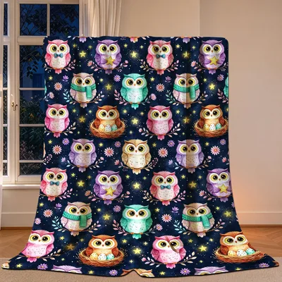 Colorful Owls Under Starry Blanket: Cute Owl Pattern for Cozy Nights
