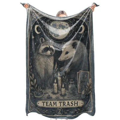 Raccoon Opossum Tarot Blanket: Team Trash Moonlit Print