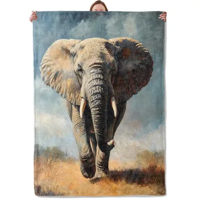 Wildlife Painting Blanket: A Bold Elephant Walks Toward You