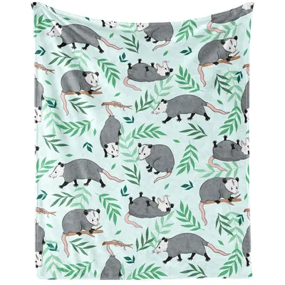 Opossums Among Green Leaves Blanket for Animal Lovers