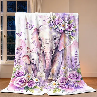 Lavender Floral Elephant Blanket for Cozy Days