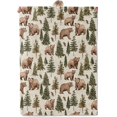 Bear Pine Tree Pattern Blanket for Cabin Lovers and Cozy Nights