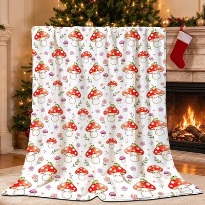 Kawaii Toadstool Blanket: Frogs Sitting on Red Mushrooms