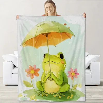 Rainy Day Frog Blanket for Cozy Gray Afternoons